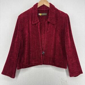 MARGARET LENT Jacket S Blazer Handwovens Chenille Sweater Knit One Button Red